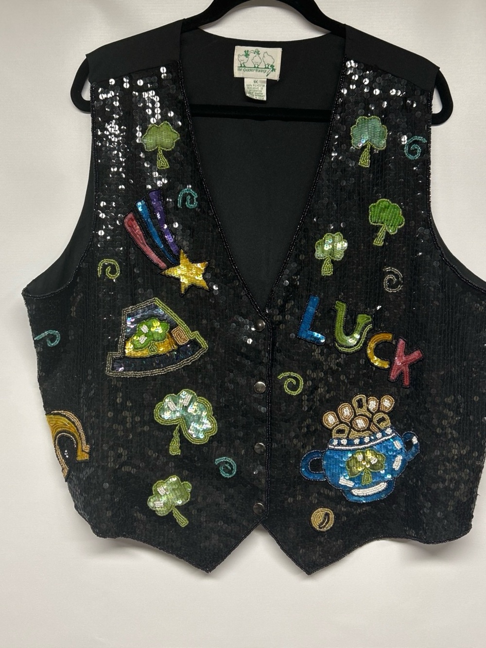 Quacker Factory Black Sequin Vest with Colorful Embellished Accents